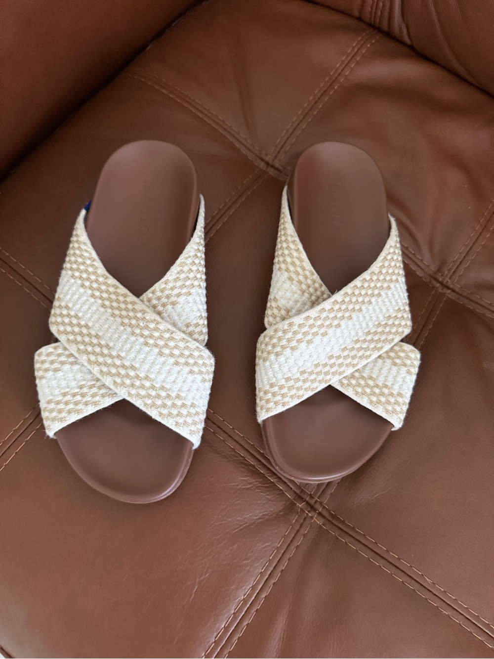 Rothy’s Woven Cross-Band Slide Sandals - Cream/Tan